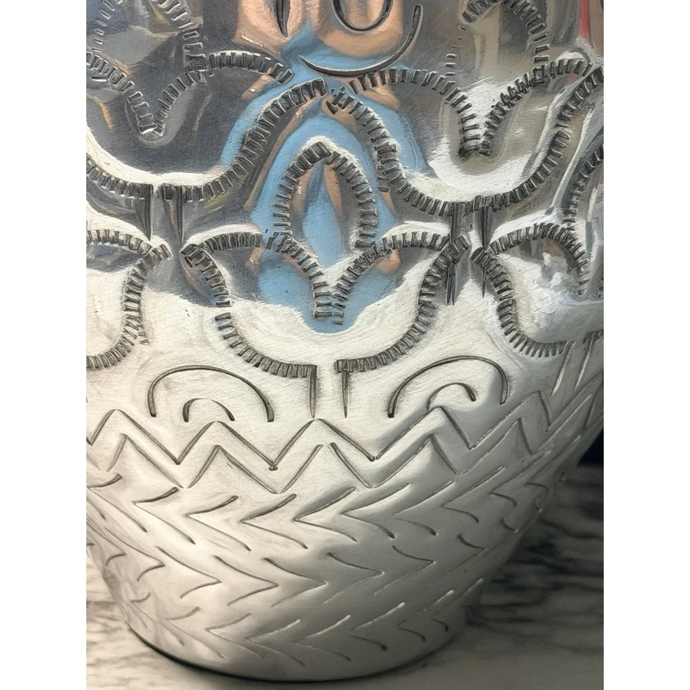 VTG Handcrafted Silver Metal Vase Indian Hammered 14
